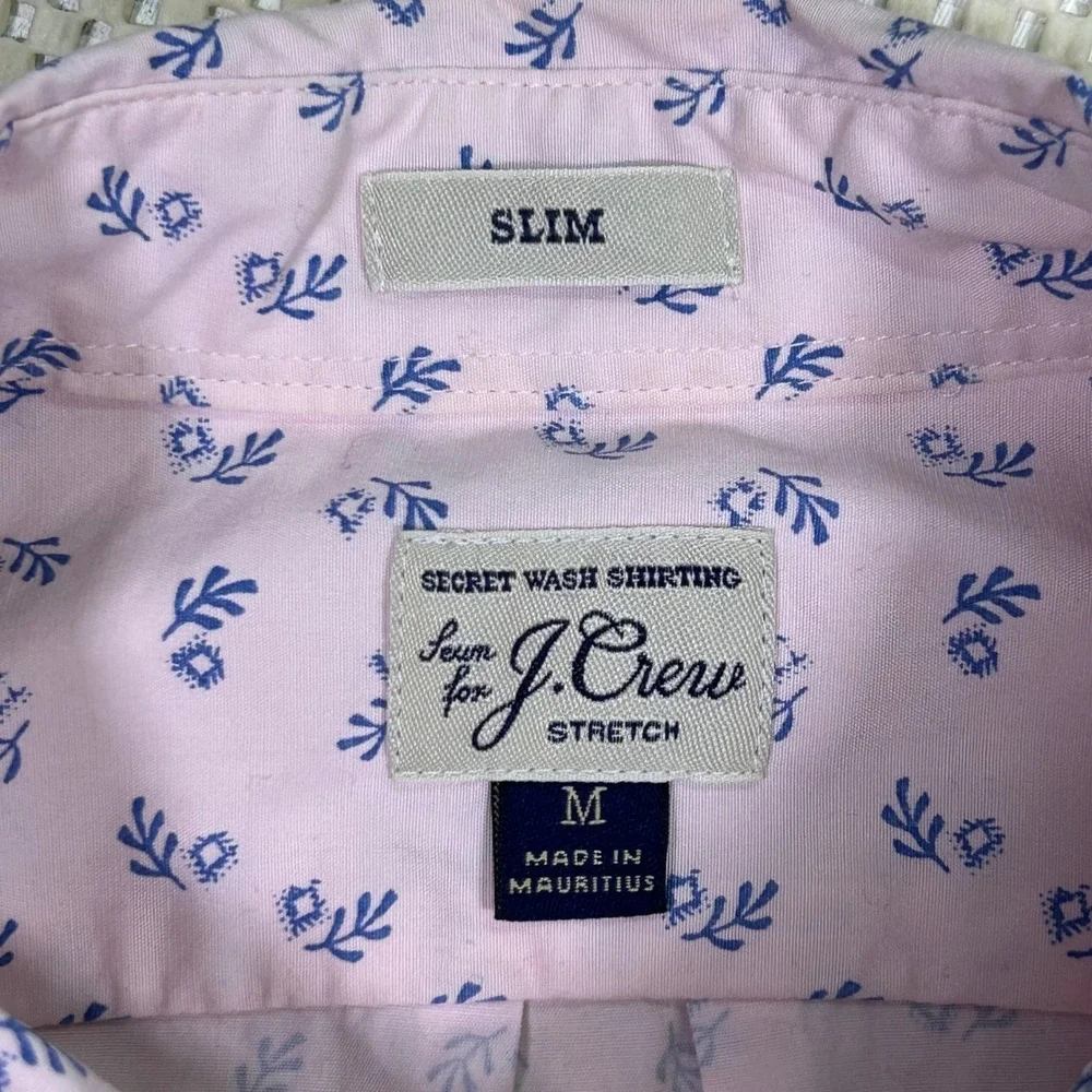 J. Crew Slim Stretch Secret Wash Shirt Floral Print Button‎ Down Mens M Pink